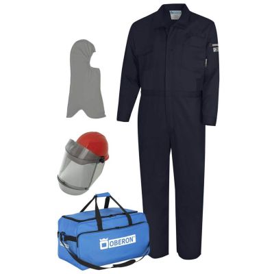 OBRTCG10-CKE-NB-4XL image(0) - OBERON Suit Kit - Arc Flash - 10 Cal TCG - Comes with Hard Cap and Face Shield, Balaclava, Coveralls, and Storage Bag - Color: Navy Blue - Size: 4XL