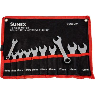 SUN9930M image(0) - SUNEX 10 Piece Metric Stubby Full Polish Combination Wrench Set