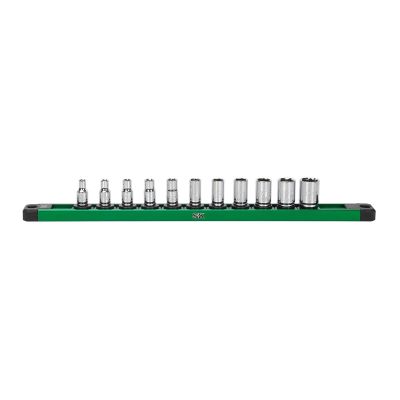 SKTSK01504 image(0) - S K Hand Tools 1/4" Drive, 11 Piece, 6 Point, Shallow, SAE Chrome Socket Set.  Packaged on a Rail