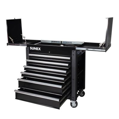 SUN8035XTFDBK image(0) - SUNEX 6-Drawer Slide Top Service Cart, Blac