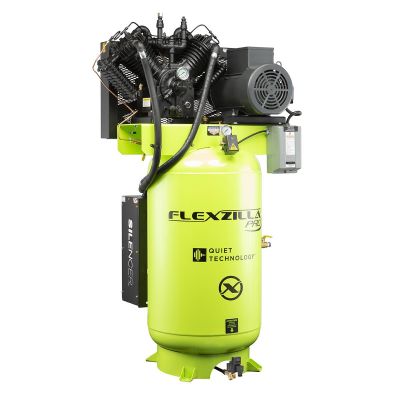 LEGFXS10V080V3-230 image(0) - Legacy Manufacturing Flexzilla&reg; Pro Piston Air Compressor with Silencer&trade;, 3-Phase, Stationary, 10 HP, 80 Gallon, 230 Volt, 2-Stage, Vertical, ZillaGreen&trade;