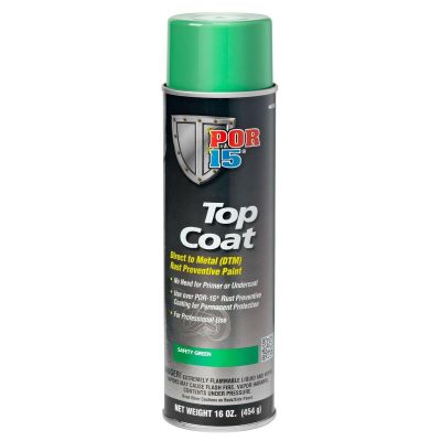 POI46518 image(0) - POR-15 INC 46518 Top Coat DTM Paint, 15 oz Aerosol Can, Safety Green, Liquid, 30 to 60 min Curing