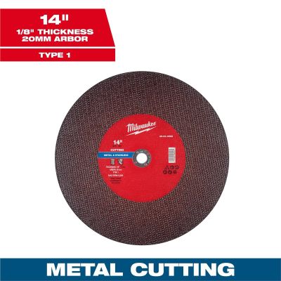 MLW49-94-0068 image(0) - Milwaukee Tool 14" x 1/8" x 20mm Metal Cut Off Wheel -Type 1