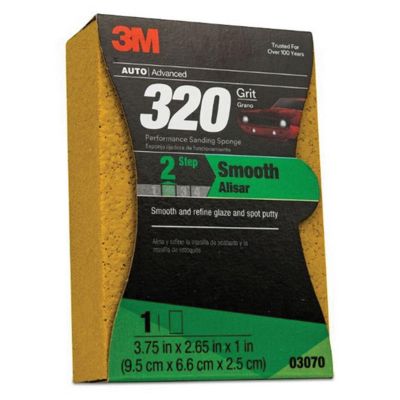 MMM03070 image(0) - 3M 03070 Performance Sanding Sponge, 3-3/4 in W x 2-5/8 in L, 1 in THK, 320 Grit, Fine Grade, Yellow Color