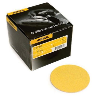 MRK23608180 image(0) - Mirka Abrasives Bulldog Gold 23608180 23 Series Semi-Open Coated Grip-On Sanding Disc, 3 in, P180 Grit, Aluminum Oxide