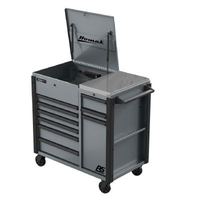 HOMGR06044090 image(0) - Homak Manufacturing 44 Inch RS Pro 9 Drawer Flip Top Power Service Cart w/ Workstation - Grey
