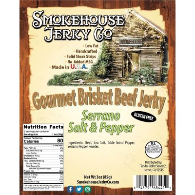 THS684411 image(0) - Tender Heifer Snack Co. Serrano Salt and Pepper Gourmet Beef Brisket Jerky - 3oz