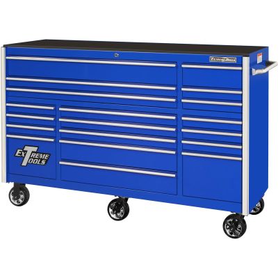 EXTRX722519RCBLCR-X image(0) - Extreme Tools RX Series 72in W x 25in D 19-Drawer Triple Bank Roller Cabinet  150 lb. Slides  Blue w Chrome Drawer Pulls