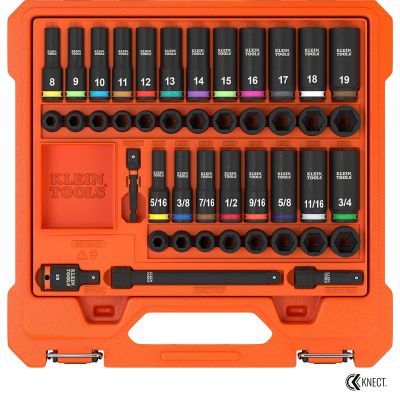 KLE65148HD image(0) - Klein Tools KNECT 3/8-Inch Deep and Shallow Impact Socket Set, SAE / Metric, 44-Piece