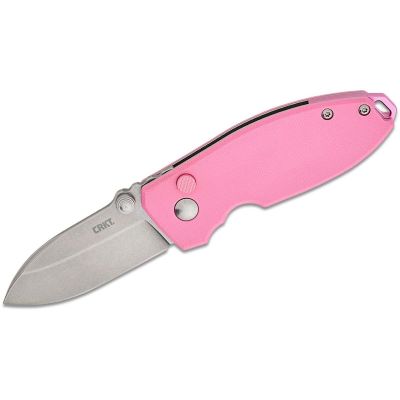 CRK2474P image(0) - CRKT (Columbia River Knife) Squid 14C28N Stonewash Plain Blade Folding Knife with Button Lock G10 Handle - Rose Quartz Pink