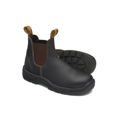 BLU172-085 image(0) - Blundstone Steel Toe Elastic Side Slip-On Boots, Kick Guard, Water Resistant, Stout Brown, AU size 8.5, US size 9.5