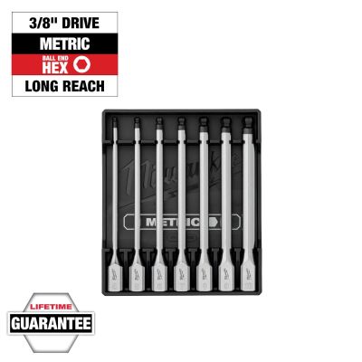 MLW48-22-9548 image(0) - Milwaukee Tool 3/8 Inch Drive Long Ball End Hex Bit Socket Set - Metric - 7 Piece
