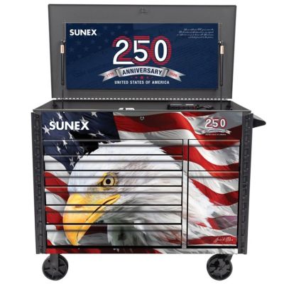 SUN8065PCGRYUSA image(0) - SUNEX TOOLS 50-inch Gray 7 Drawer Power Cart - 250th USA