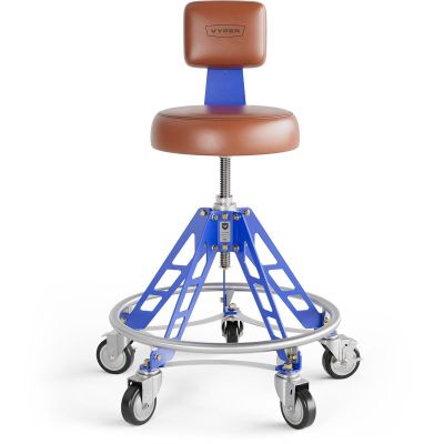 VYPESM-BR-BL-ACM image(0) - Vyper Industrial 400 lb Capacity Elevated Steel Max Acme Rod Shop Chair - Brown/Blue