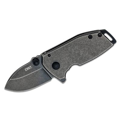 CRK2485K image(0) - CRKT (Columbia River Knife) Squid Compact 8Cr13MoV Stonewash Plain Blade Assisted Folding Knife with Frame Lock Stainless Steel Handle - Black