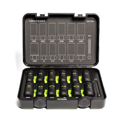 GETMXC13DS image(0) - GripEdge Tools 13-PC G-FORS 1/2" Drive Deep Metric & SAE Master Socket Extractor Set