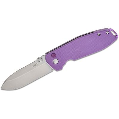 CRK2495P image(0) - CRKT (Columbia River Knife) Squid XM 14C28N Stonewash Plain Blade Folding Knife with Button Lock G10 Handle - Violet