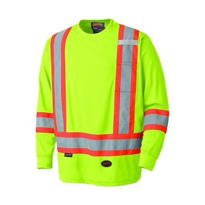 SRWV1051260U-S image(0) - Pioneer Birdseye Long-Sleeved Safety Shirt  - Color:  Hi-Viz Yellow/Green  - Size: S