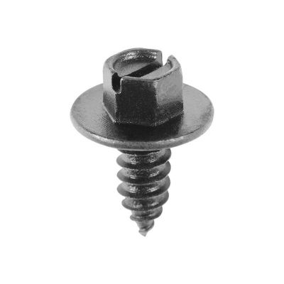 AVC20446 image(0) - AUVECO 20446 Slotted Hex Washer Head License Plate Screw, #14 Screw x 5/8 in L x 5/16 in Across Flats, Black E-Coat