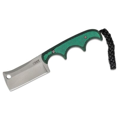 CRK2383 image(0) - CRKT (Columbia River Knife) Minimalist Cleaver 5Cr15MoV Bead Blast Plain Blade Fixed Blade Knife with Sheath Micarta Handle - Green/Black