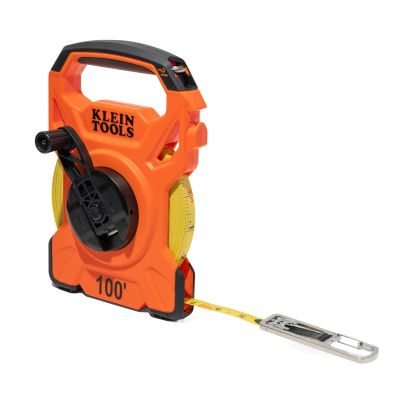 KLE94100RT image(0) - Klein Tools 100-Foot Open Reel Tape Measure with Single Hook and Carabiner