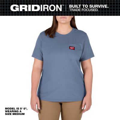 MLWF451U-2X image(0) - Milwaukee Tool Women's GRIDIRON Pocket T-Shirt - Short Sleeve -  Blue 2X