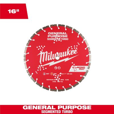 MLW49-93-9016 image(0) - Milwaukee Tool 16 inch DIAMOND MAX Segmented Turbo General PurposeDiamond Blade