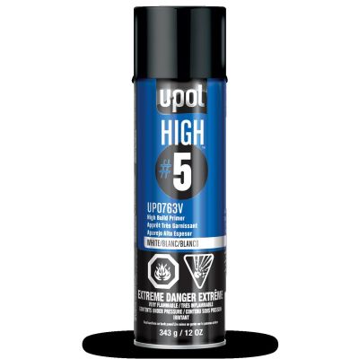 UPO0763V image(0) - U Pol Products HIGH#5 UP0763V High Build Primer, 450 mL Aerosol Can, White, 21.5 sq-ft Coverage