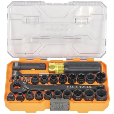 KLE653QS image(0) - Klein Tools KNECT&trade; Quad-12 Heavy-Duty Impact Flip Sockets, SAE, 6-Piece