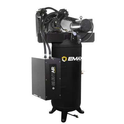 EMXESS05V060V1K image(0) - EMAX Compressor  EMAX Silent Air 5 HP 60-Gal Air Compressor &hyphen; 19 CFM, Single-Stage, 2-Cylinder, Splash Lube,Includes Maintenance Kit