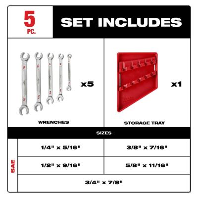 MLW48-22-9470 image(1) - Milwaukee Tool 5pc Double End Flare Nut Wrench Set - SAE