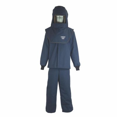 OBRLNS4B-XL-HVS image(0) - OBERON Suit Kit - Arc Flash - 40 Cal LAN - Comes with Hood with Hard Cap, Coat, Bib Overalls and Fresh Air Arc Flash Hood Ventilation System - Color: Navy Blue - Size: XL
