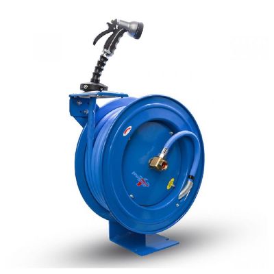 BLBBSWR5850 image(0) - BluBird BluSeal 5/8 Inch x 50 Foot Heavy Duty Retractable Water Hose Reel with 6 Foot Lead-in  Hot Water 500 PSI Hose with Brass Fittings and Spray Nozzle