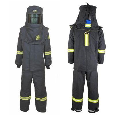 OBRTCG7B-ES-4XL-HVSL image(0) - OBERON Suit Kit - Arc Flash - 140 Cal TCG - Comes with Hood, Coat, Bib Coveralls and Fresh Air Arc Flash Hood Ventilation System & Light - With Escape Strap - Color: Black - Size: 4XL