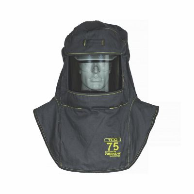 OBRTCG75-A5HVSL image(0) - OBERON Hood with A5 Hard Hat Adapters - Arc Flash - 75 Cal TCG - With Fresh Air Arc Flash Hood Ventilation System & Light - Color: Black - Window: True Color Grey (TCG)