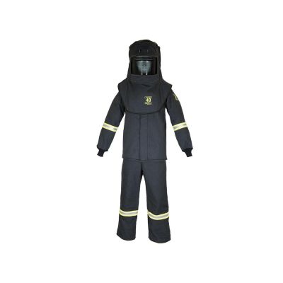 OBRTCG4B-4XL-HVSL image(0) - OBERON Suit Kit - Arc Flash - 40 Cal TCG - Comes with Hood, Coat, Bib Coveralls and  Fresh Air Arc Flash Hood Ventilation System & Light - Color: Black - Size: 4XL
