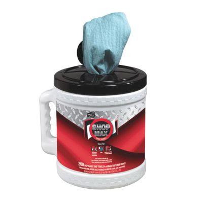 TOR450340 image(0) - Tork Molnlycke ShopMax 450340 Centerfeed Dry Wipe, 218.33 ft L x 9.9 in W Roll, 200, Paper/Double Re-Creped, Blue, 1 Plys