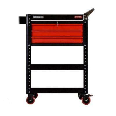 LDS1011061 image(0) - ShopSol Shuter Heavy-Duty Utility Cart with Modular Drawers and 3 Shelves - Red/Black