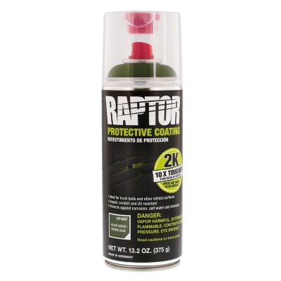 UPO4887 image(0) - U Pol Products RAPTOR UP4887 2K Bedliner Aerosol, 13.2 oz Aerosol Can, Olive Green, 14.5 sq-ft Coverage