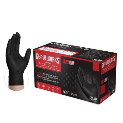 AMXGWBN44100 image(0) - Gloveworks Gloves Heavy Duty Black Nitrile Med