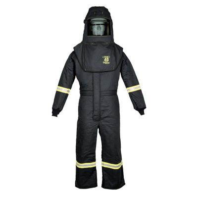 OBRTCG4A-XL-HVS image(0) - Oberon Suit Kit - Arc Flash - 40 Cal TCG™ - Comes with Hood, Coveralls and  Fresh Air Arc Flash Hood Ventilation System - Color: Black - Size: XL