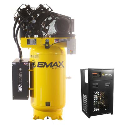 EMXESP07V080V1PK image(0) - Emax Compressor 7.5HP 1 PH Industrial Plus 80 Gal. Vertical Silent Air Compressor with 30 CFM Dryer Bundle