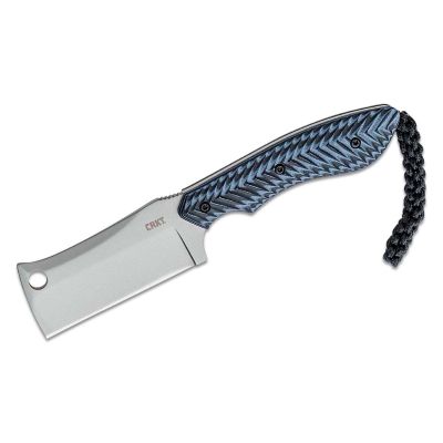 CRK2398 image(0) - CRKT (Columbia River Knife) S.P.E.C. (Small. Pocket. Everyday. Cleaver.) 8Cr13MoV Bead Blast Plain Blade Fixed Blade Knife with Sheath G10 Handle - Blue/Black