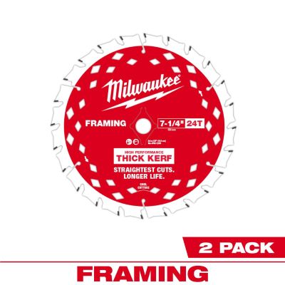 MLW48-40-0742 image(0) - Milwaukee Tool 7-1/4 inch 24T Thick Kerf Framing Circular Saw Blade - (2 Pk)