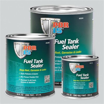 POI49216 image(0) - POR-15 INC 49216 Fuel Tank Sealer, 8 oz Can, Semi-Transparent Silver, 250 to 450 sq-ft/gal Coverage, 96 hr Curing