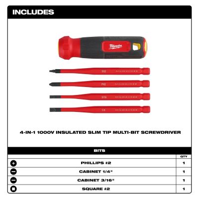 MLW48-22-2216 image(1) - Milwaukee Tool 4-in-1 1000V Insulated Slim Tip Multi-Bit Screwdriver