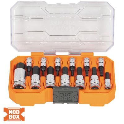 KLE65213HEXM image(0) - Klein Tools Knurled Hex Bit Socket Set, Metric, 13-Piece
