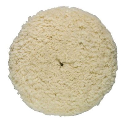 PES890141 image(0) - Presta 890141 Single Sided Heavy Cut Cutting Pad, 9 in Dia, Hook and Loop Attachment, 100% Wool Pad, White