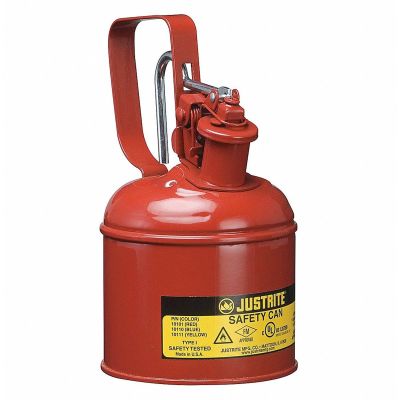 JUS10001 image(0) - Justrite Mfg. Co. 1 Pint Steel Safety Can For Flammables, Type I, Flame Arrester, Trigger-Handle, Red - 10001