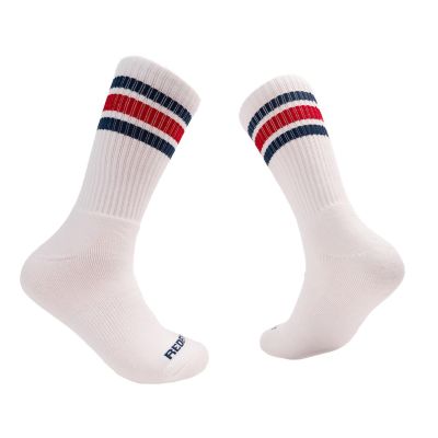 RDB0027 image(0) - Redback Mens White Crew Blue Red Stripe